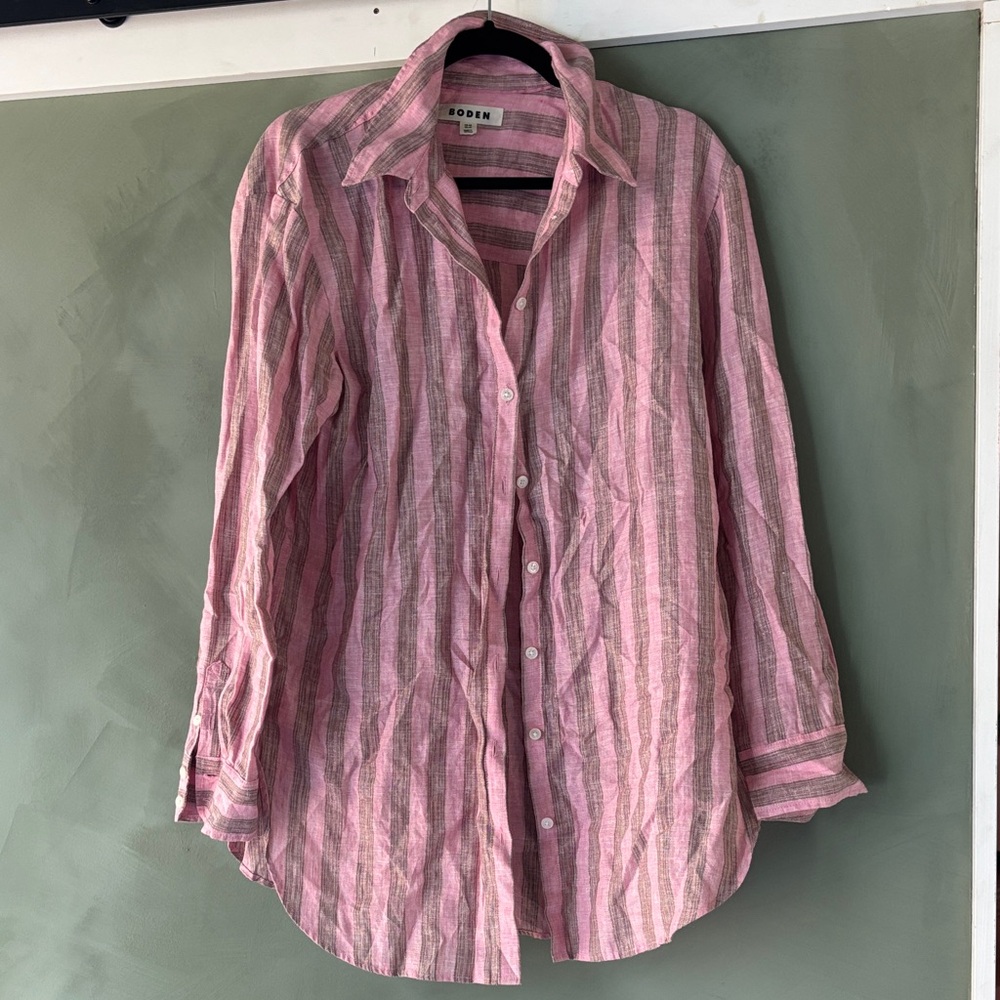 Boden linen Pink Striped Shirt
